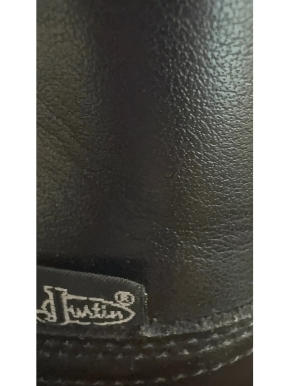 Justin Black Leather Mid-Calf Western Boots with Scalloped Top and Logo Sole